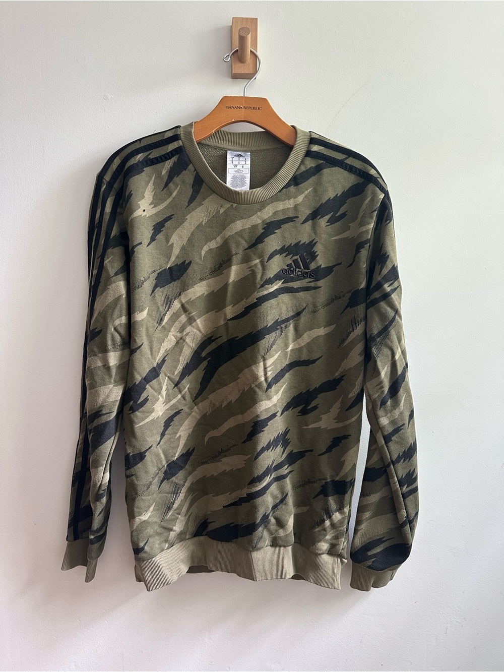 adidas Men’s Olive and Black Tiger Camo Crewneck Sweatshirt